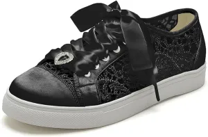A580-03 Women's Wedding Shoes Bridal Sneakers Flats Bride Tennis Shoes Cutout Lace Sneakers
