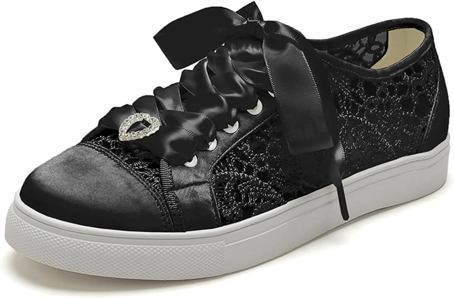 A580-03 Women's Wedding Shoes Bridal Sneakers Flats Bride Tennis Shoes Cutout Lace Sneakers