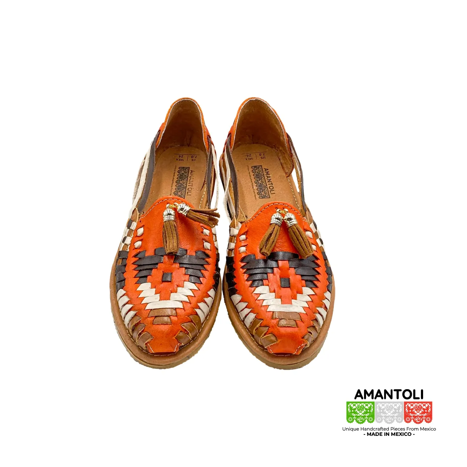 Amantoli Parral Model - Women 100% Artisan Hand Made Mexican Leather Hipster Brown Colorful Closed Toe Sandal Huarache Artesanal - Hecho a Mano Handcrafted in Mexico (8 US)