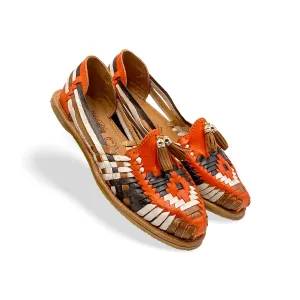 Amantoli Parral Model - Women 100% Artisan Hand Made Mexican Leather Hipster Brown Colorful Closed Toe Sandal Huarache Artesanal - Hecho a Mano Handcrafted in Mexico (8 US)