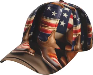 American Flag with Cowboy Boots Adjustable Dad Hat for Summer,Stylish Baseball Cap Hat, erfect for Sports, Outdoor Activities, and Casual Wear Black
