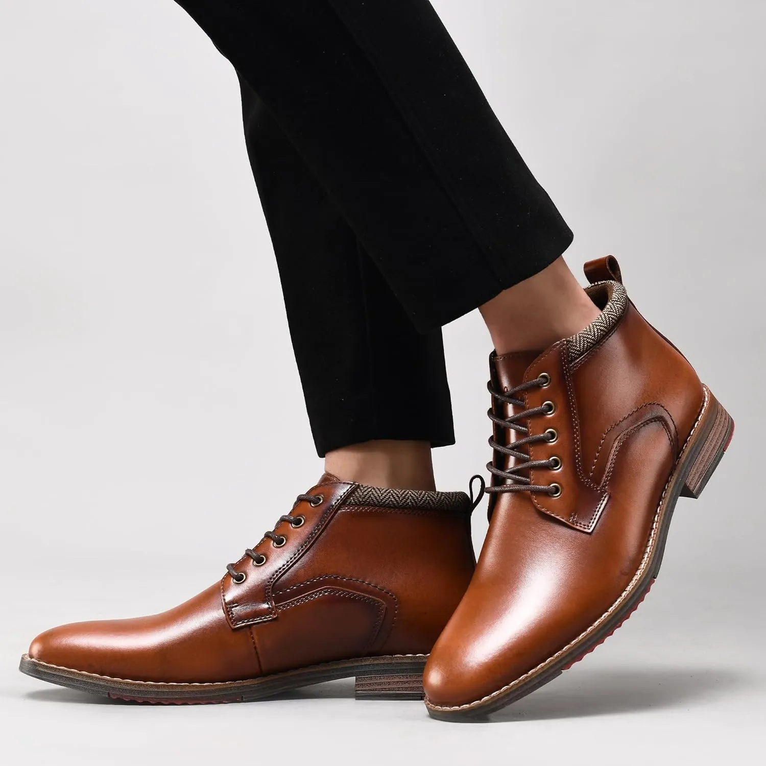 Arkbird Mens Oxford Leather Dress Boots Classic Cap Toe Side Zip Mid Top Casual Ankle Boots for Men