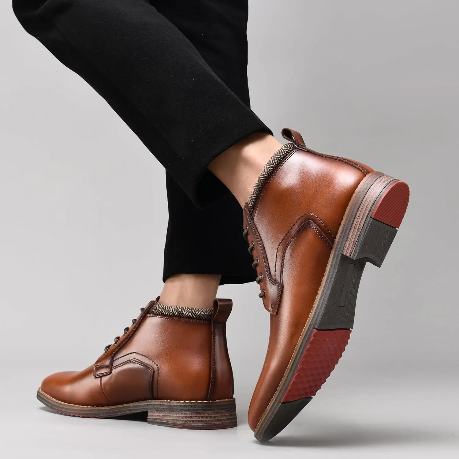 Arkbird Mens Oxford Leather Dress Boots Classic Cap Toe Side Zip Mid Top Casual Ankle Boots for Men