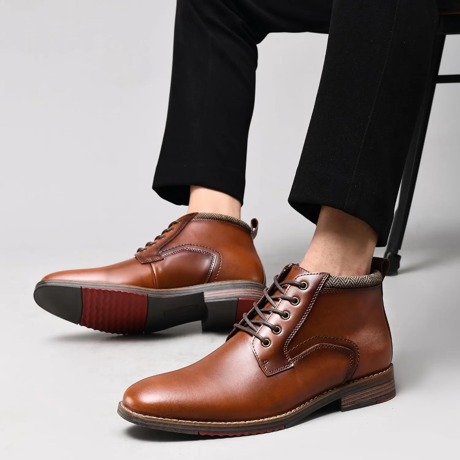 Arkbird Mens Oxford Leather Dress Boots Classic Cap Toe Side Zip Mid Top Casual Ankle Boots for Men