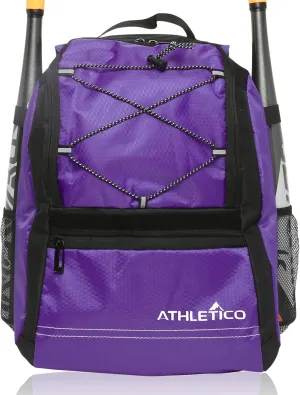 Athletico Youth Baseball Bag - Bat Backpack for Baseball, T-Ball & Softball Equipment & Gear | Holds Bat, Helmet, Glove | Fence Hook