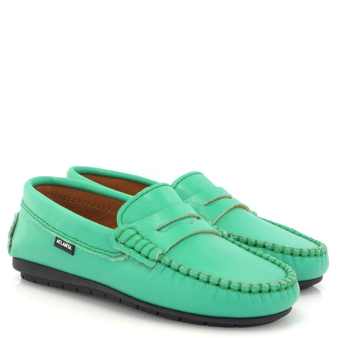 Atlanta Mocassin Green Leather Penny Loafer