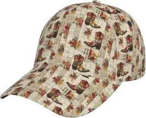 Baseball Cap Women Men- Vintage Cowboy Boots Print Adjustable for Baseball Hat Women & Men, Sporty Dad Hat Black