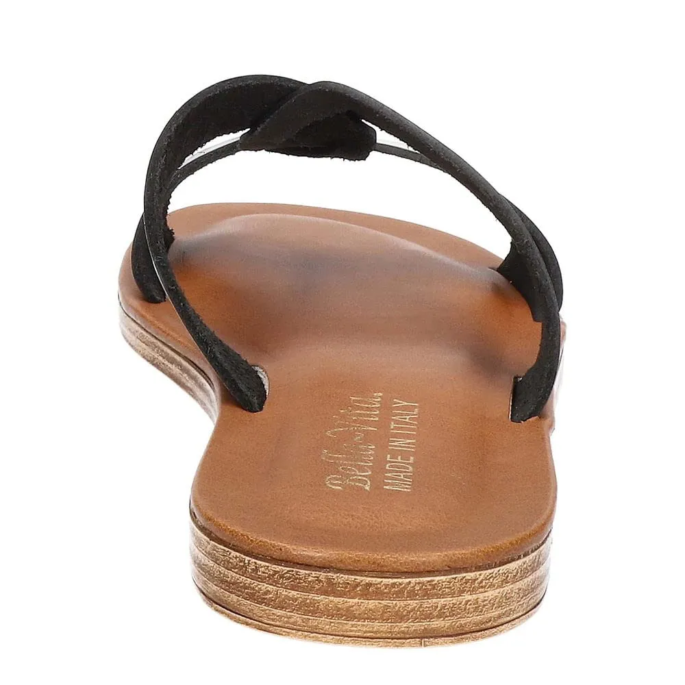 Bella Vita Made in Italy Women's Dov-Italy Flat Slide Sandal, Black Leather, 9.5