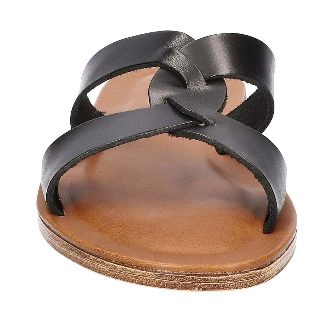 Bella Vita Made in Italy Women's Dov-Italy Flat Slide Sandal, Black Leather, 9.5