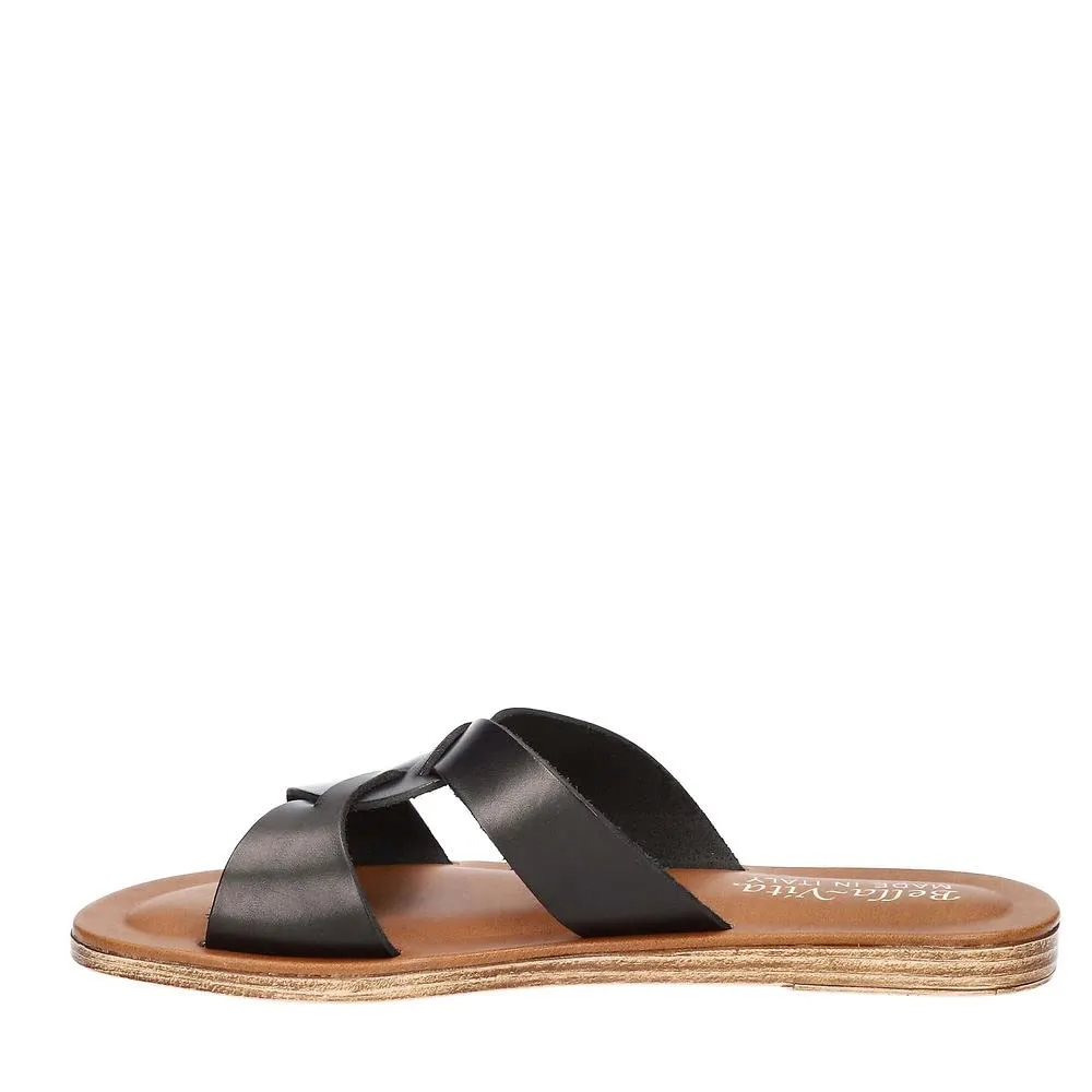 Bella Vita Made in Italy Women's Dov-Italy Flat Slide Sandal, Black Leather, 9.5