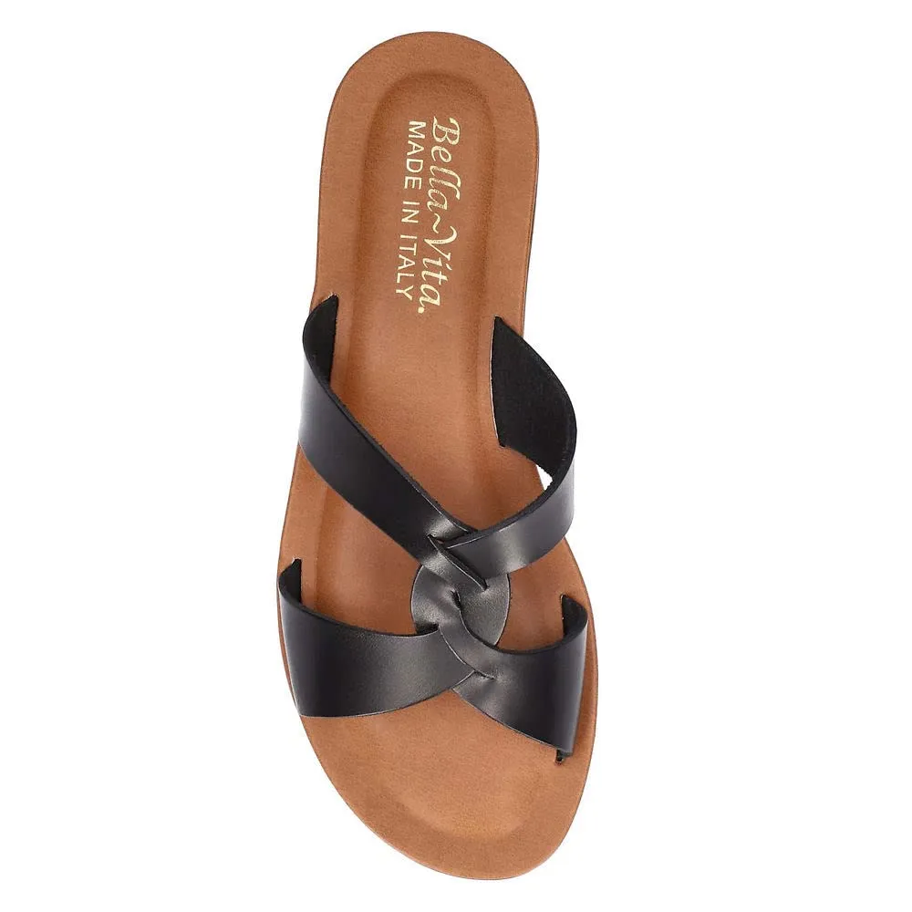Bella Vita Made in Italy Women's Dov-Italy Flat Slide Sandal, Black Leather, 9.5