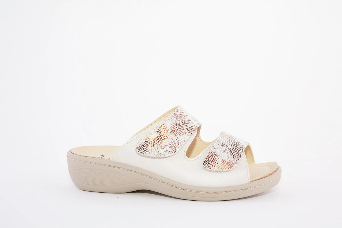 BELVIDA 10.505 DOUBLE VELCRO COMFORT MULE - CREAM COMBI