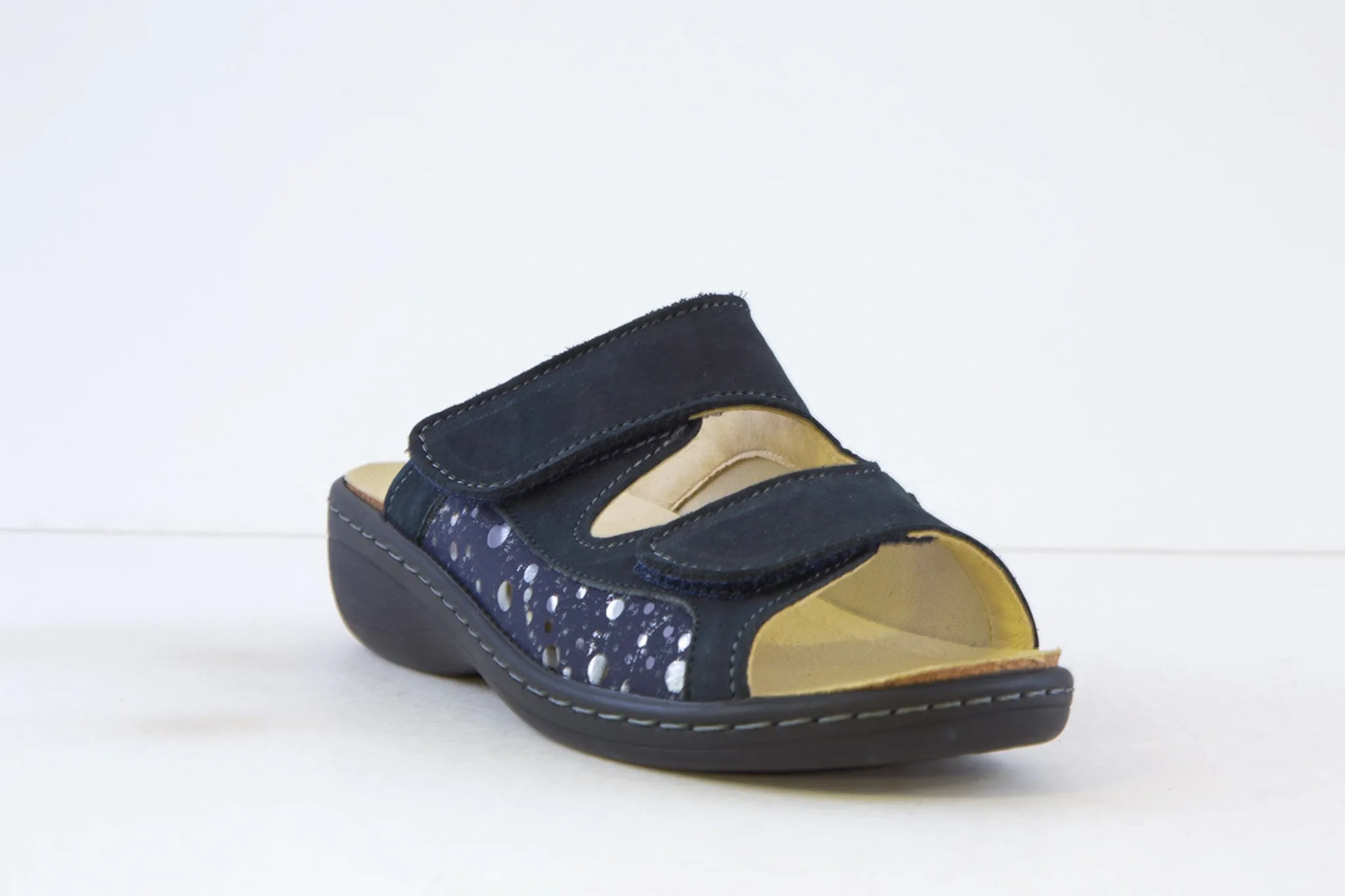 BELVIDA - 15.518 FLAT DOUBLE VELCRO MULE - NAVY