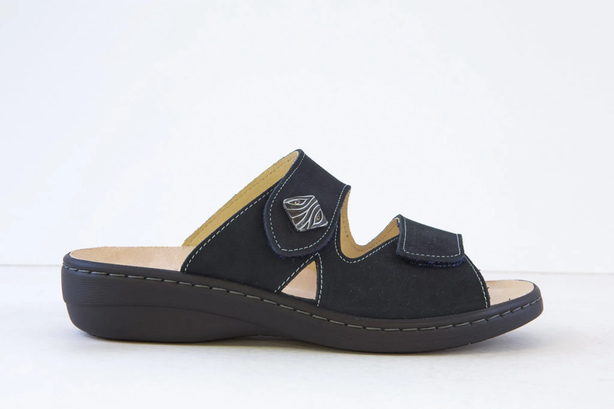 BELVIDA - 48.052 FLAT DOUBLE VELCRO MULE - NAVY