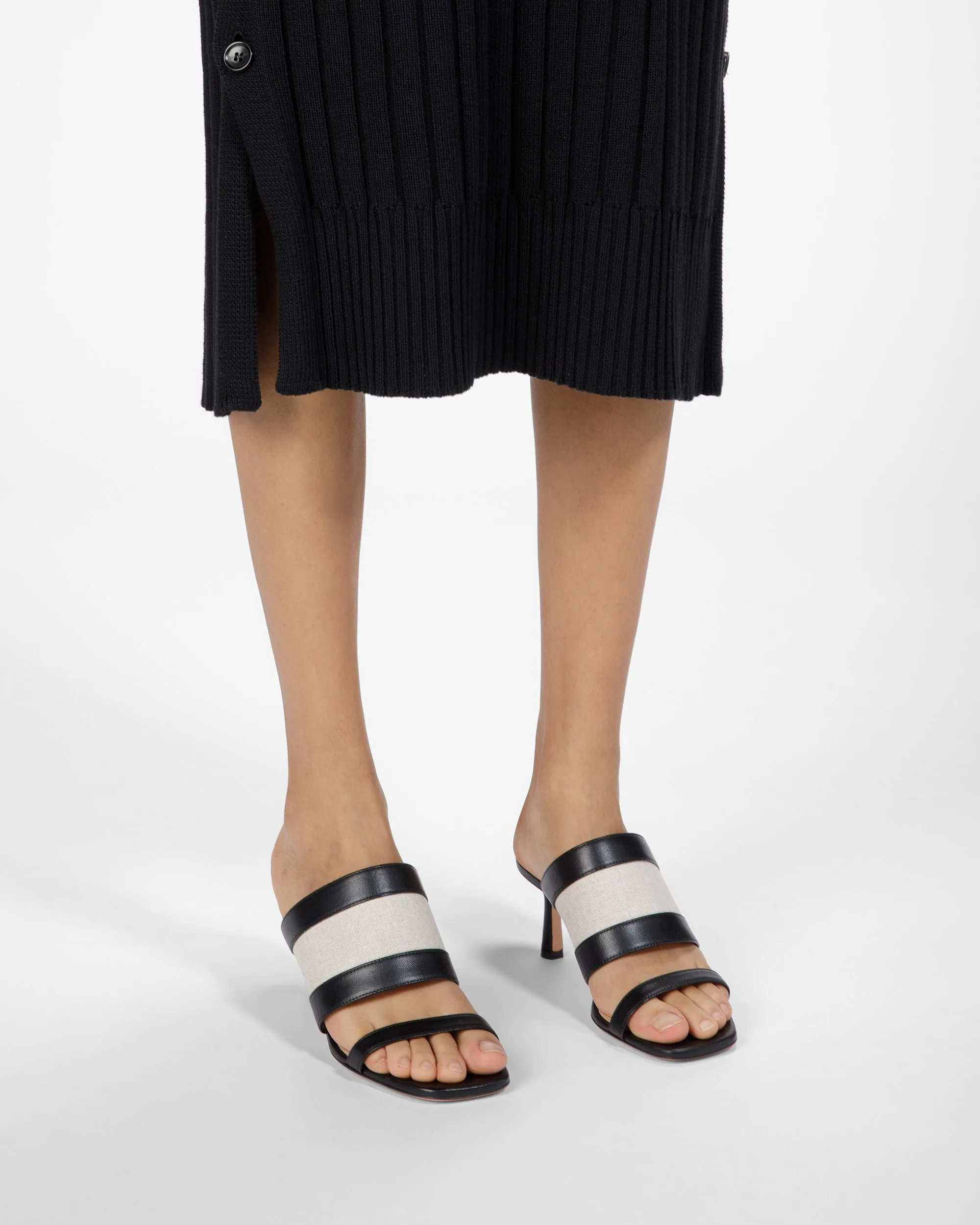 Bianka Canvas And Leather Mule In Natural And Black