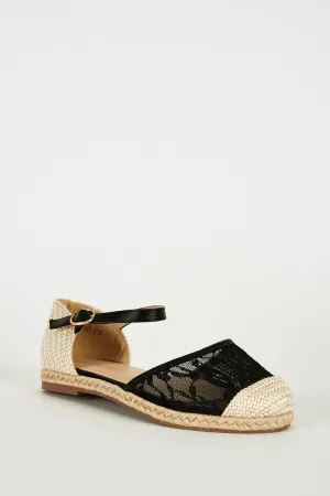 Black Espadrille Flat Sandal