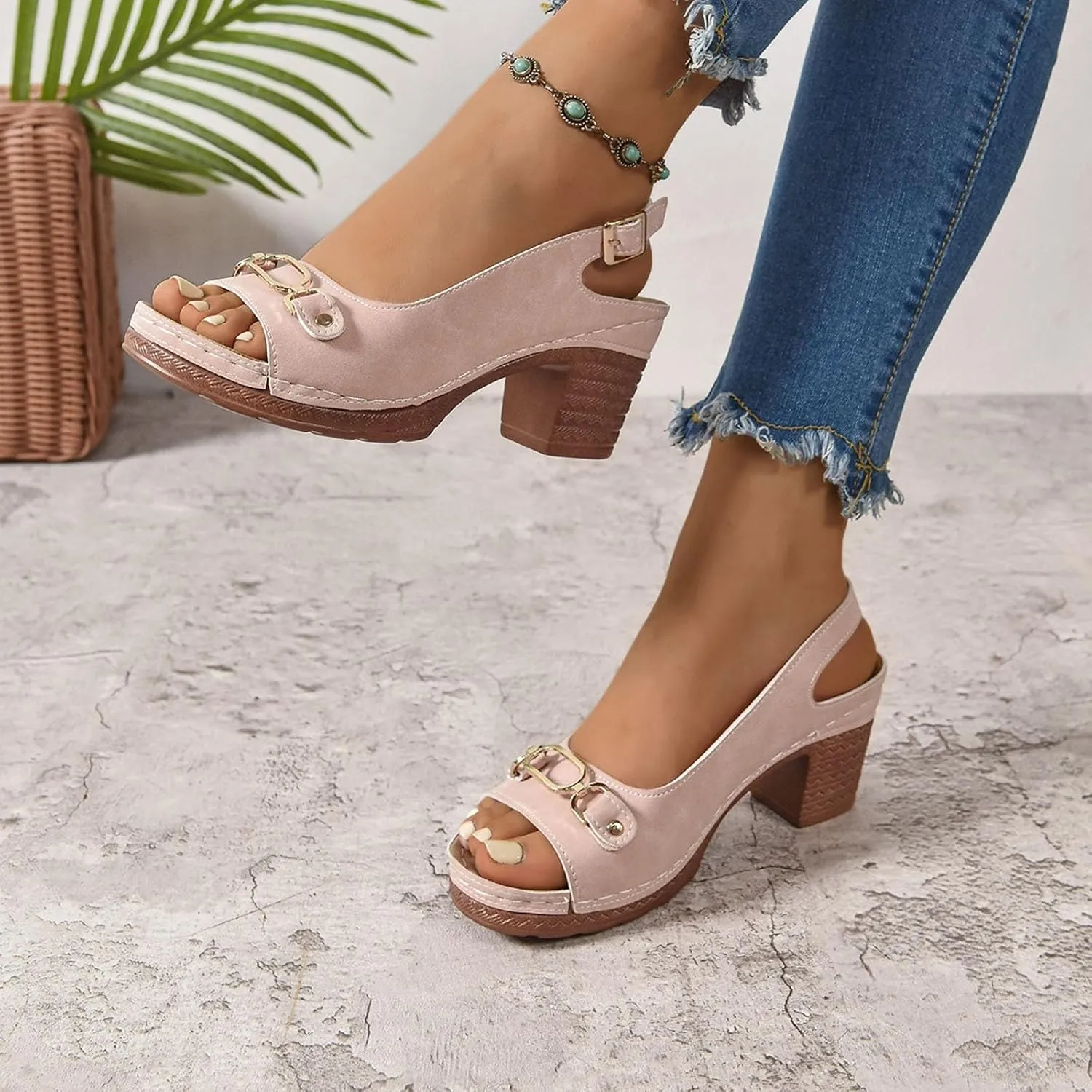 Block Heel Sandals for Women Summer Comfortable Open Toe Ankle Strap Chunky Heels Slippers Casual Lightweight Platform Wedge Sandals for Work Dating Party