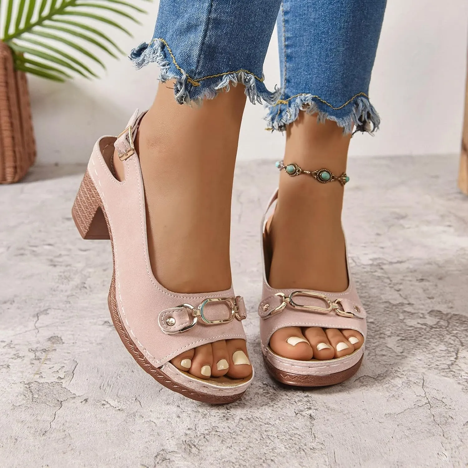 Block Heel Sandals for Women Summer Comfortable Open Toe Ankle Strap Chunky Heels Slippers Casual Lightweight Platform Wedge Sandals for Work Dating Party
