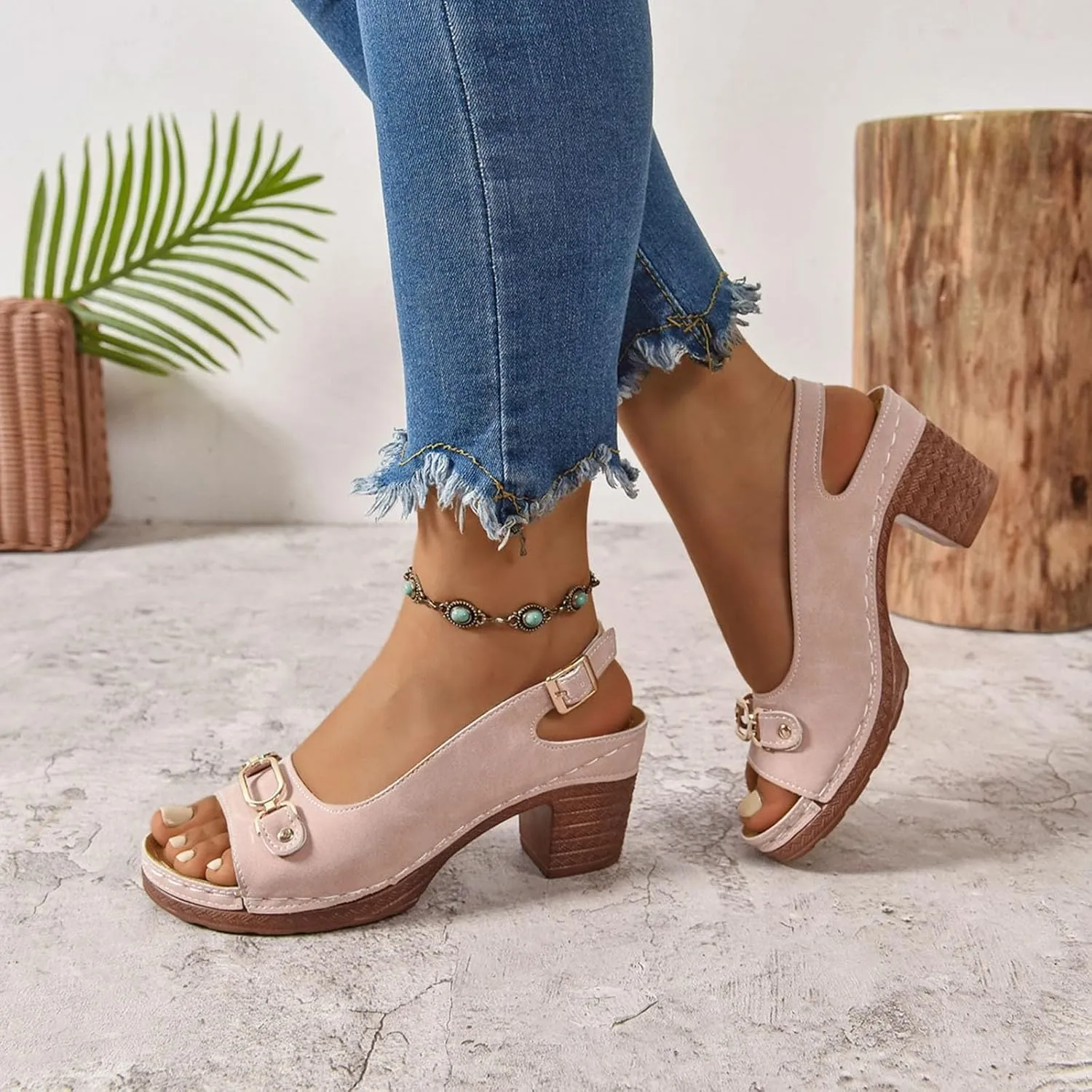 Block Heel Sandals for Women Summer Comfortable Open Toe Ankle Strap Chunky Heels Slippers Casual Lightweight Platform Wedge Sandals for Work Dating Party