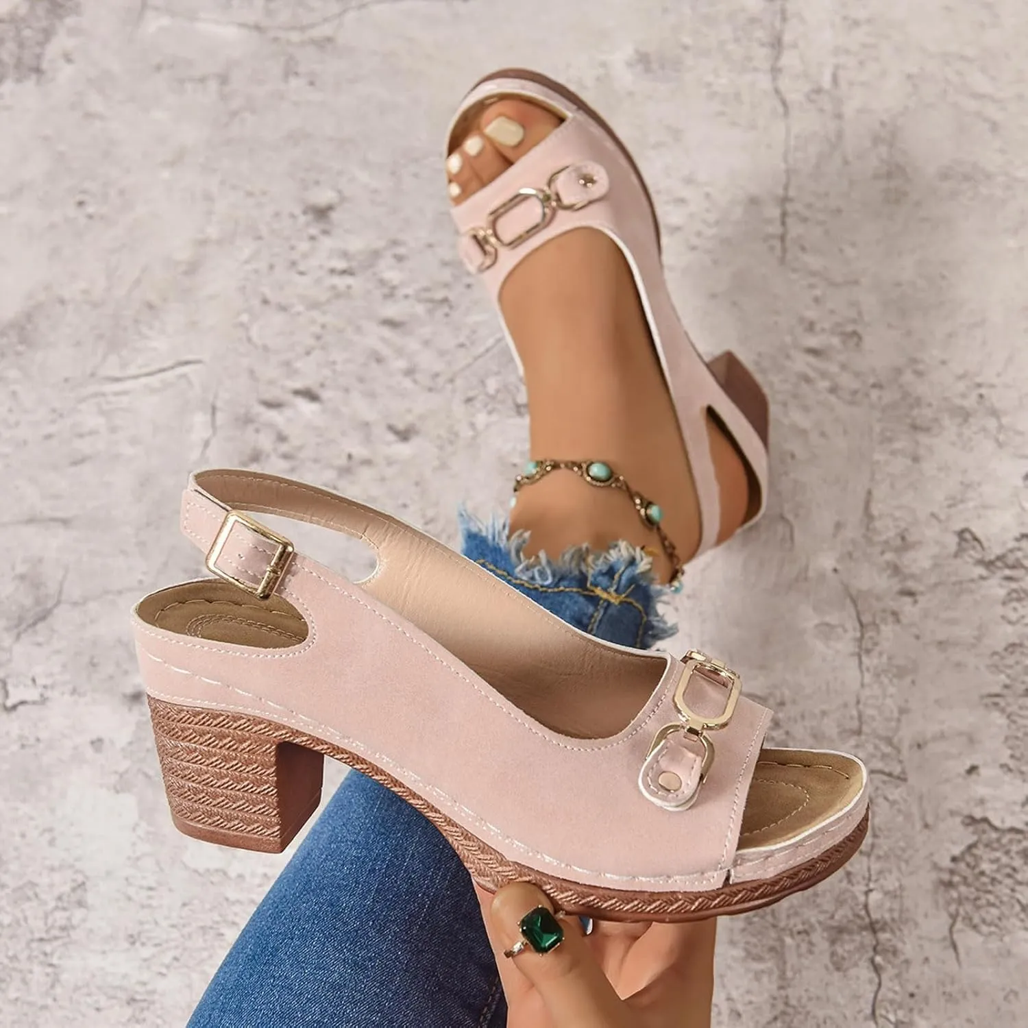 Block Heel Sandals for Women Summer Comfortable Open Toe Ankle Strap Chunky Heels Slippers Casual Lightweight Platform Wedge Sandals for Work Dating Party