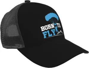 Born to Fly Paragliding Curved Brim Mesh Baseball Cap -Adjustable Snapback Cap