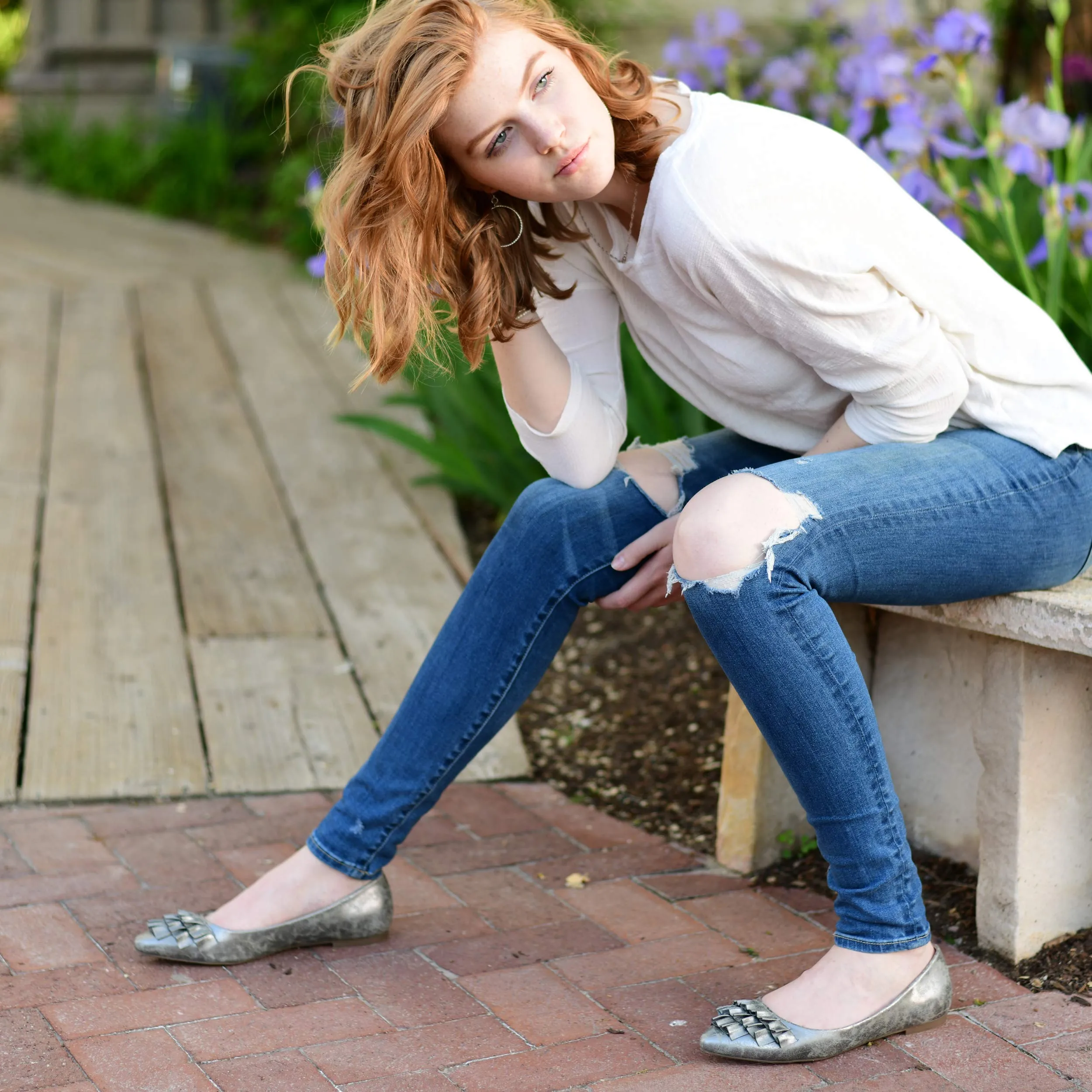 Brinley Co. Womens Ruffled Flat Blue, 10 Regular US