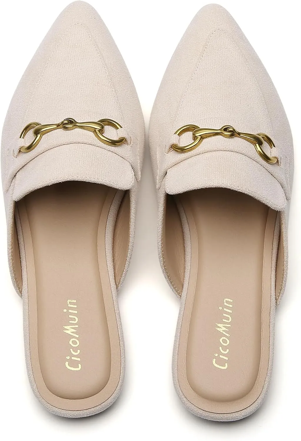 Buckle Mules for Women Pointed Toe Backless Flat Mules Slip on Slides Loafer Shoes