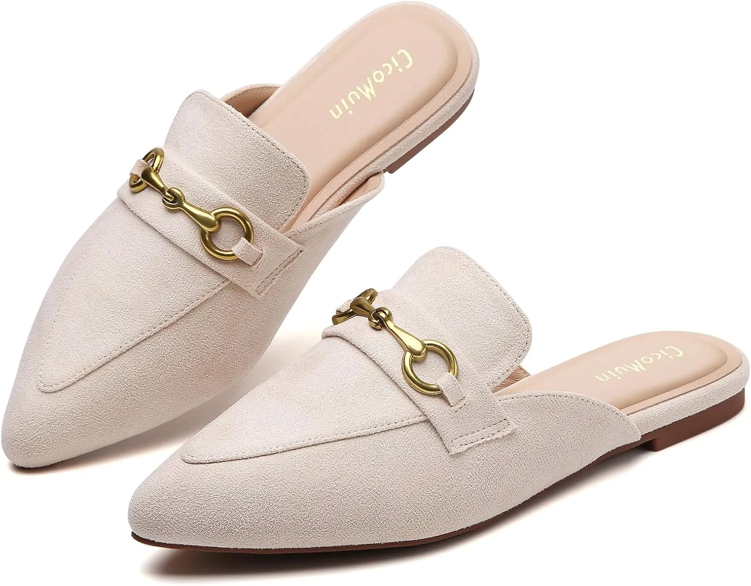 Buckle Mules for Women Pointed Toe Backless Flat Mules Slip on Slides Loafer Shoes