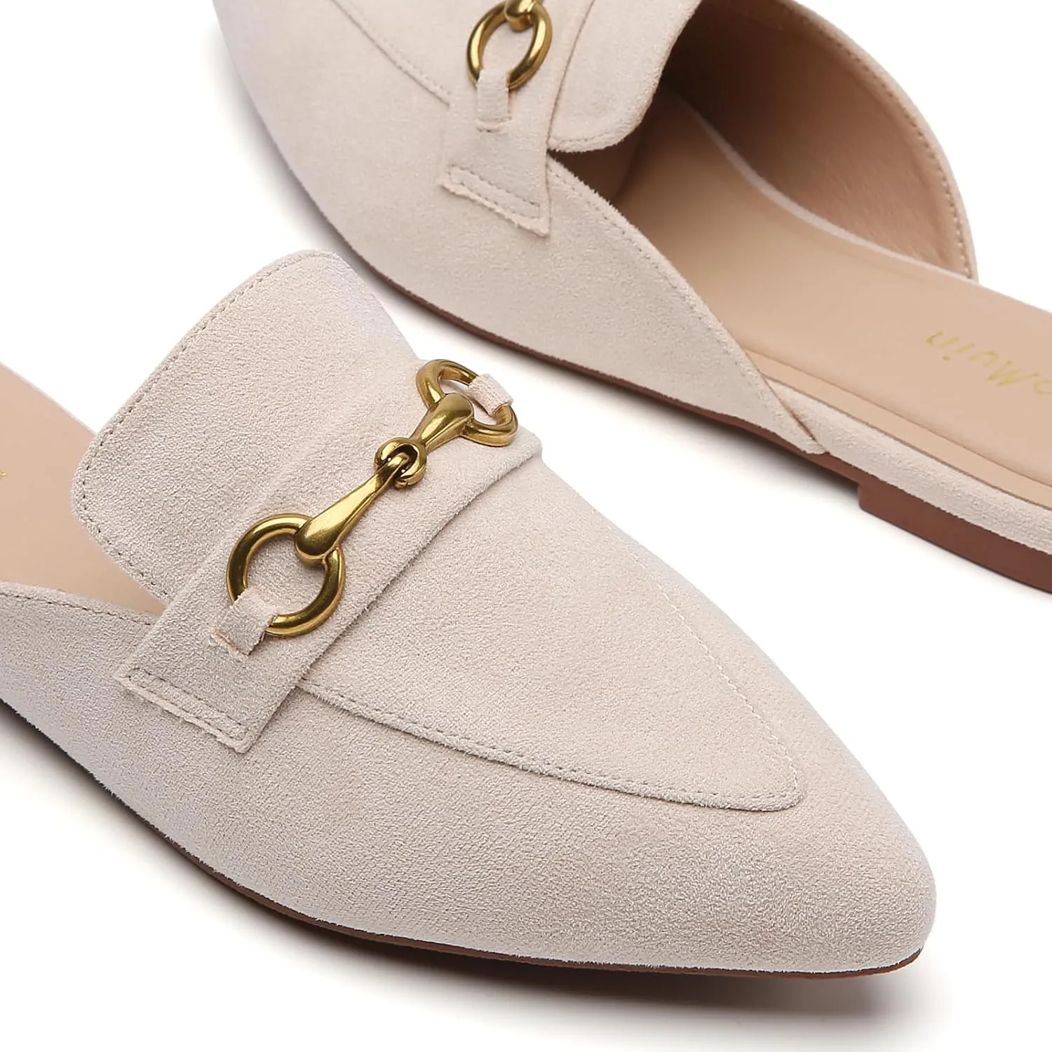 Buckle Mules for Women Pointed Toe Backless Flat Mules Slip on Slides Loafer Shoes