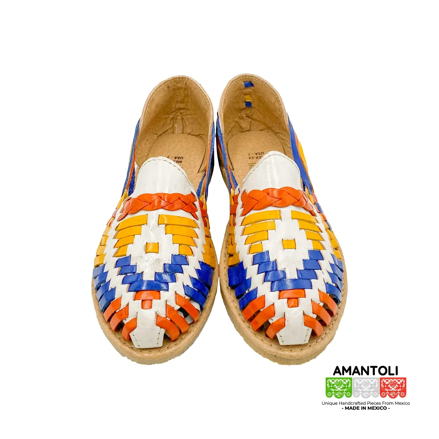 Calvillo Model - Women 100% Artisan Hand Made Mexican Leather Hipster Brown Colorful Closed Toe Sandal Huarache Artesanal - Hecho a Mano Handcrafted in Mexico (8 US)