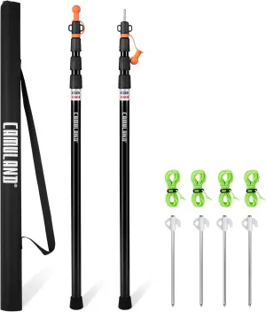 CAMULAND Tent Poles for Tarp, Telescoping Camping Gear Accessories Stakes for Hammock Rain Fly Sun Shade Adjustable Lightweight Aluminum Set of 34.5" - 110.2" Hiking, Awning/Outdoor with Carry Bag