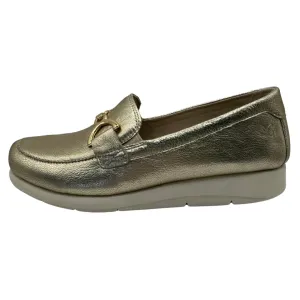 Caprice Gold Metallic Loafers with Buckle Detail