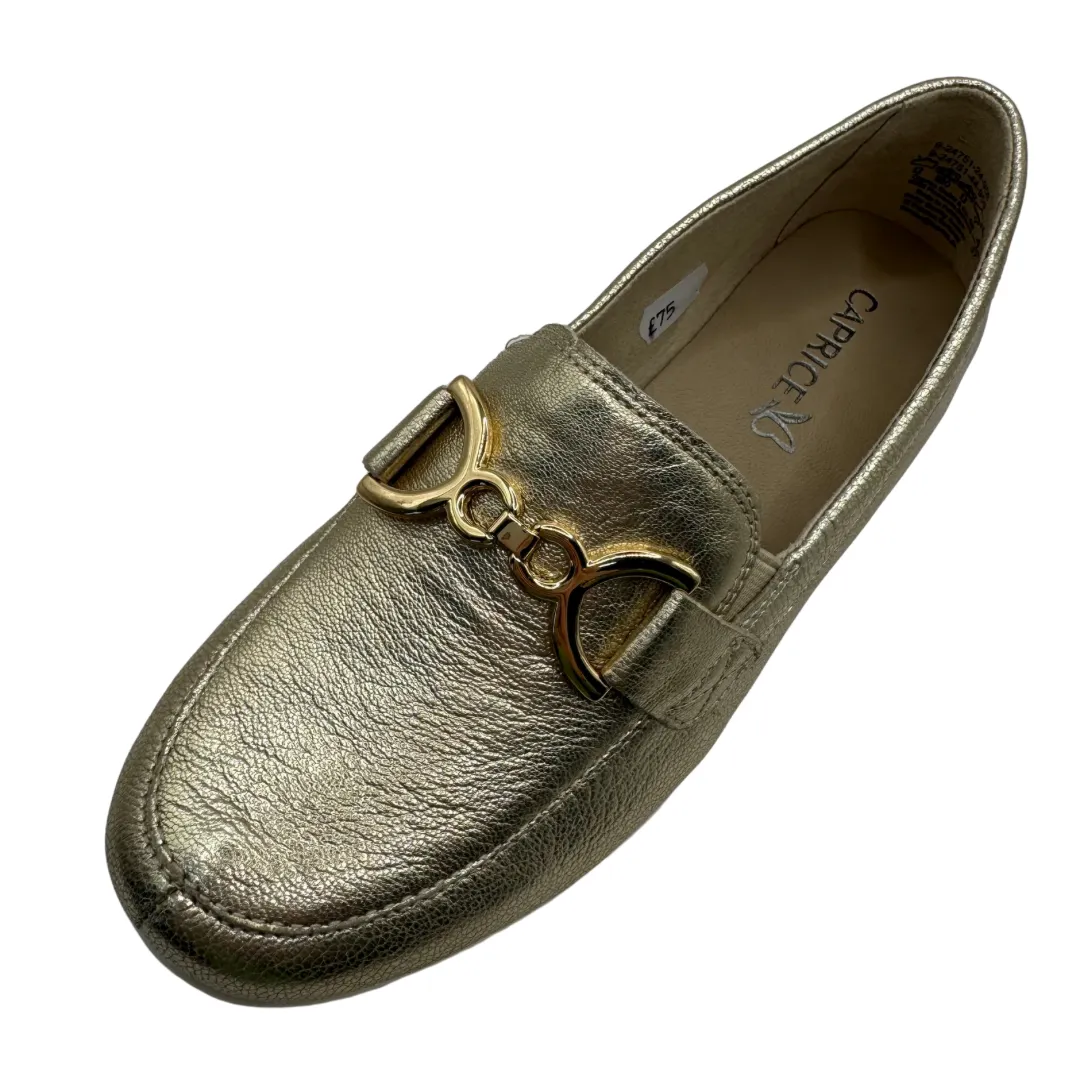 Caprice Gold Metallic Loafers with Buckle Detail
