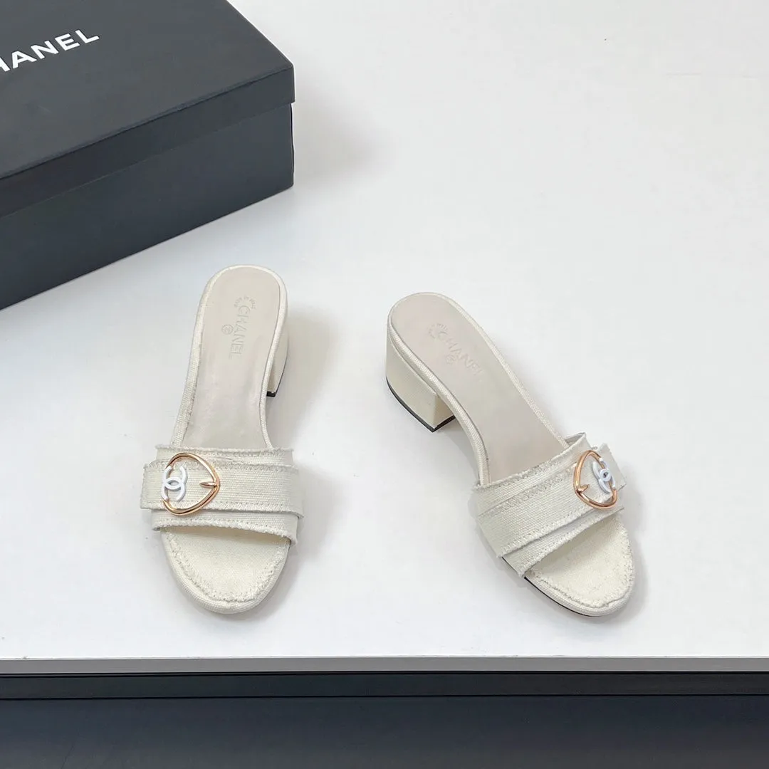 Certified Canvas Fabric Mule White Sandals 149437 CHANEL In Bluetooth-enabled
