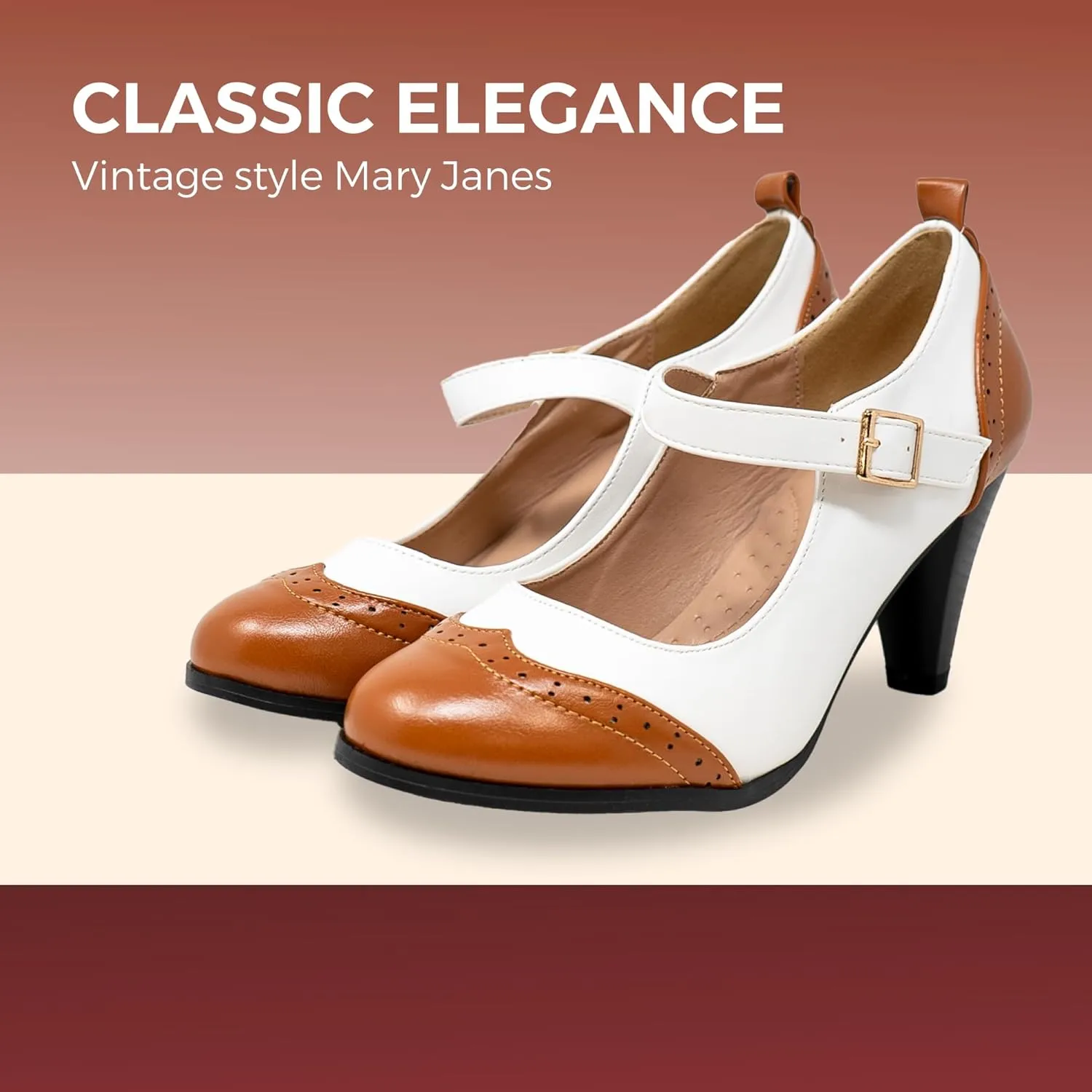 Chase & Chloe Women's Round Toe Two Tone Mary Jane Pumps
