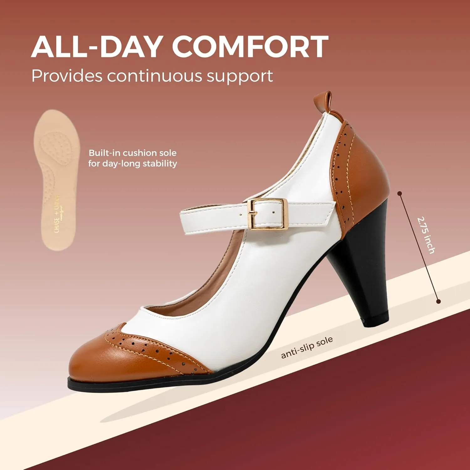 Chase & Chloe Women's Round Toe Two Tone Mary Jane Pumps