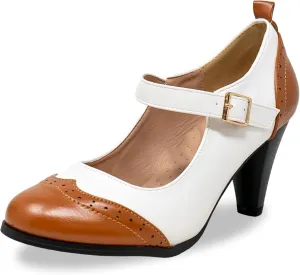 Chase & Chloe Women's Round Toe Two Tone Mary Jane Pumps