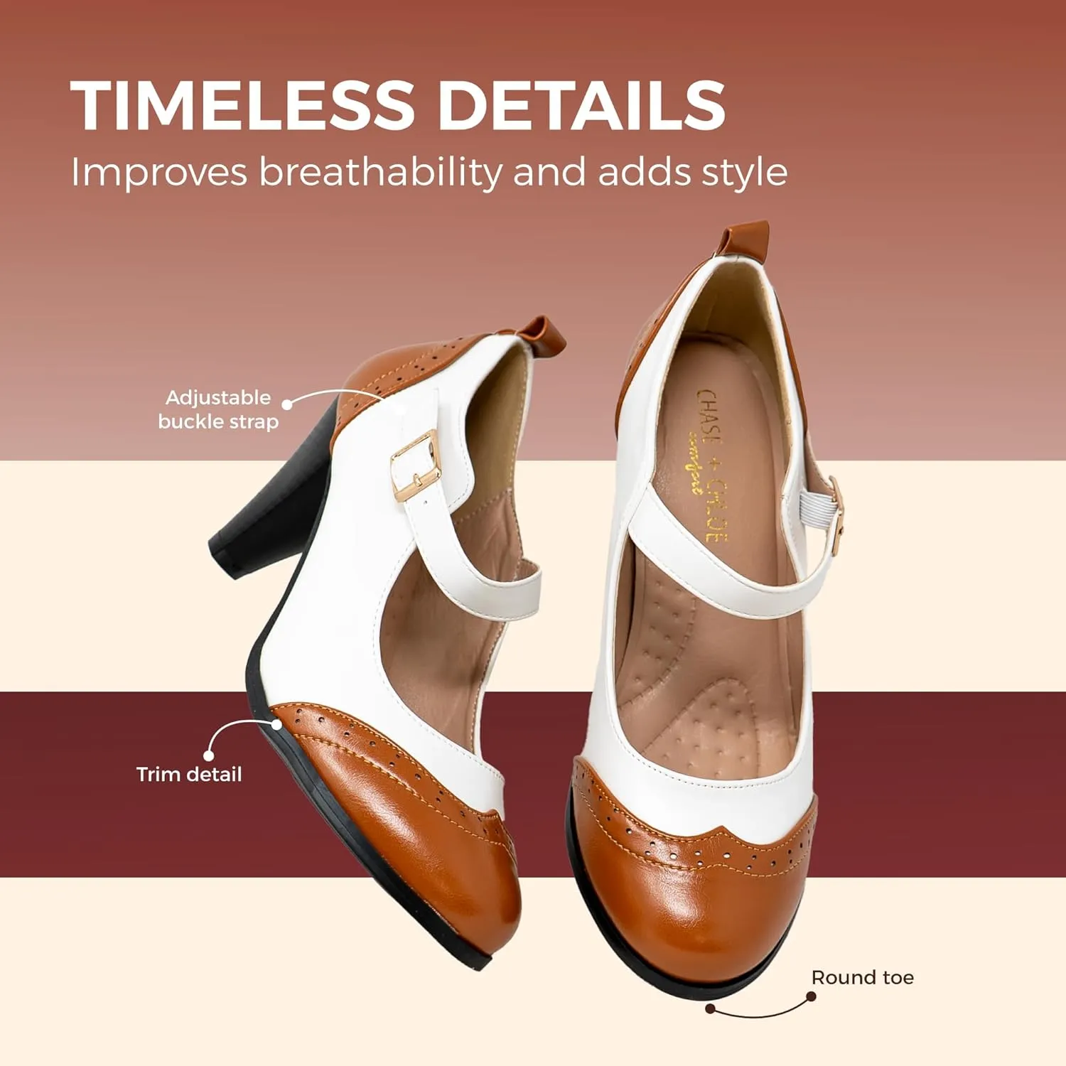Chase & Chloe Women's Round Toe Two Tone Mary Jane Pumps
