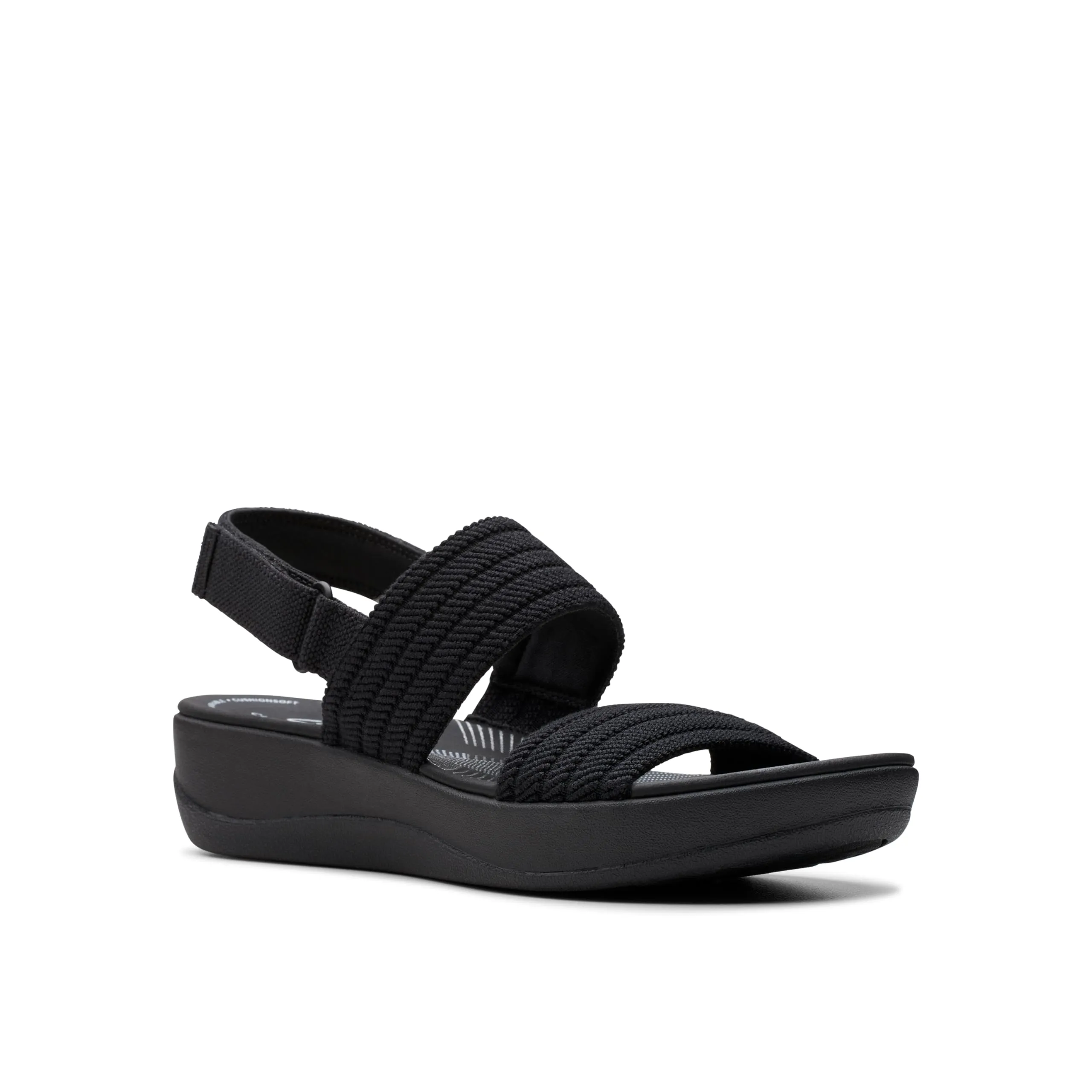 Clarks Women's Arla Stroll Flat Sandal, Black Textile, 5