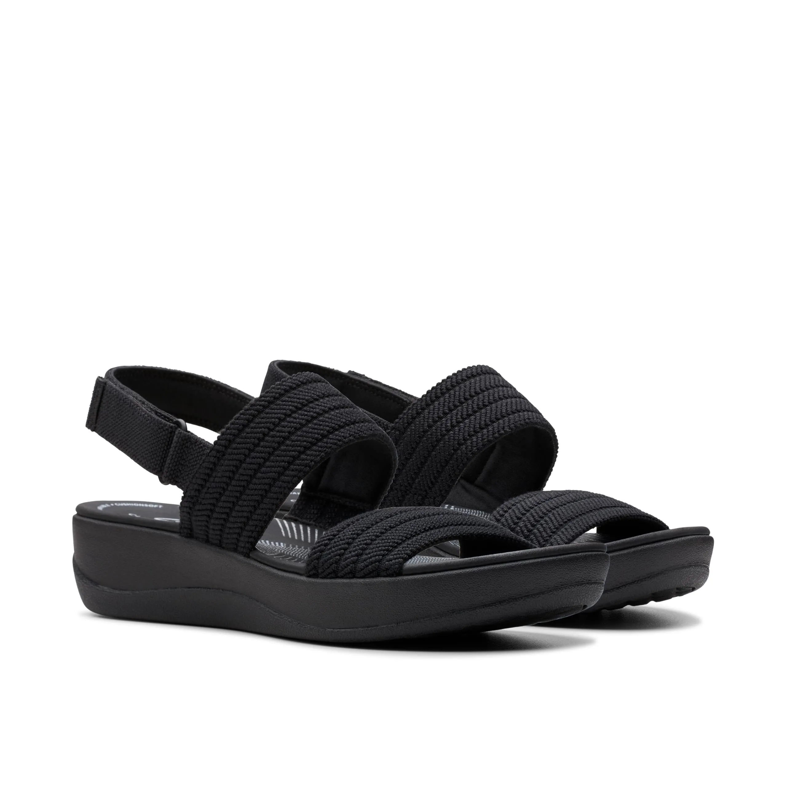 Clarks Women's Arla Stroll Flat Sandal, Black Textile, 5