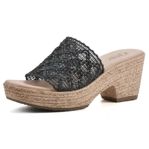 CLIFFS BY WHITE MOUNTAIN Women's Biankka Platform Sandal, Black/Woven/Pu, 7 M