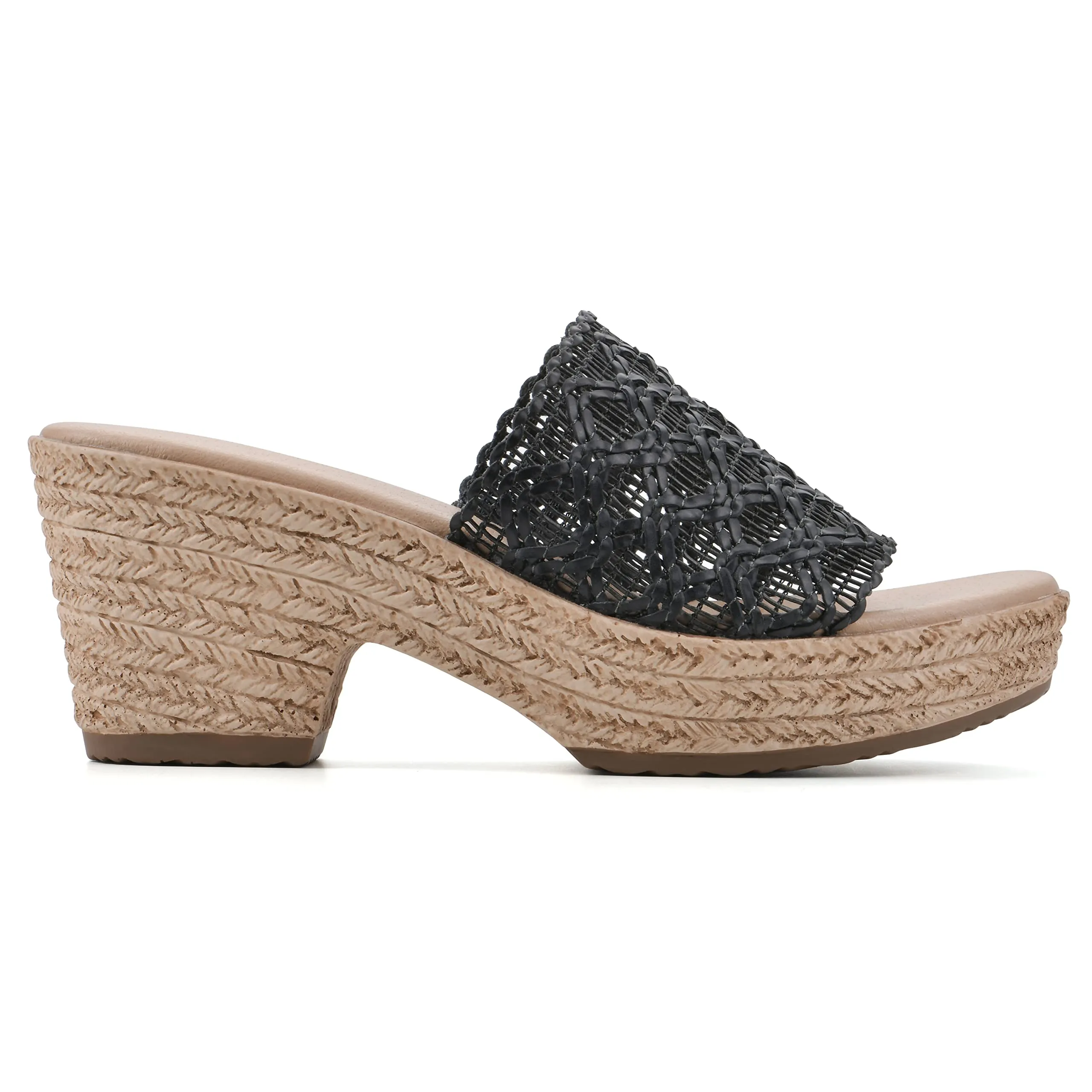 CLIFFS BY WHITE MOUNTAIN Women's Biankka Platform Sandal, Black/Woven/Pu, 7 M