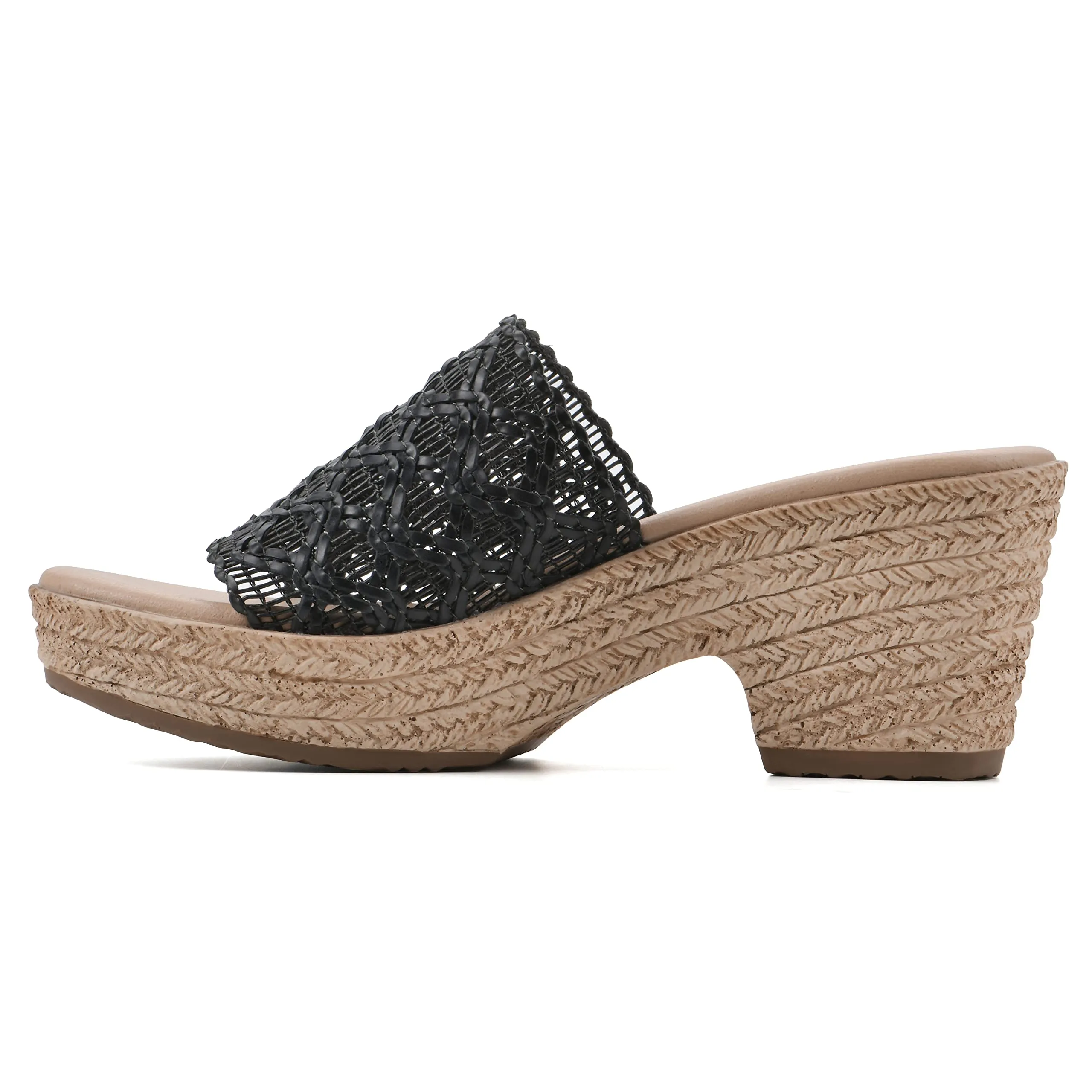 CLIFFS BY WHITE MOUNTAIN Women's Biankka Platform Sandal, Black/Woven/Pu, 7 M
