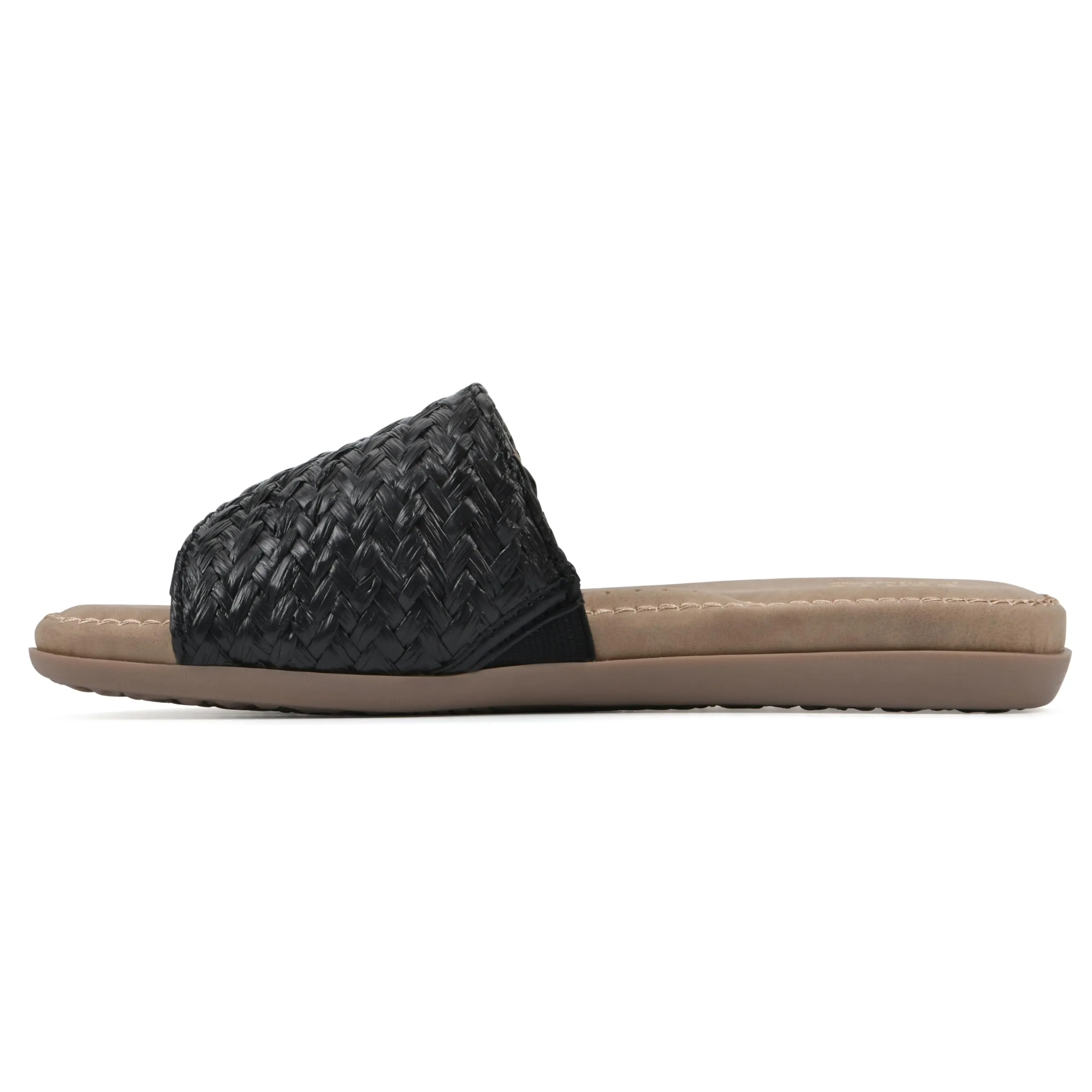CLIFFS BY WHITE MOUNTAIN Women's Flawless Woven Slide Sandal, Black/Raffia, 8 M