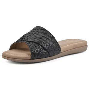 CLIFFS BY WHITE MOUNTAIN Women's Flawless Woven Slide Sandal, Black/Raffia, 8 M