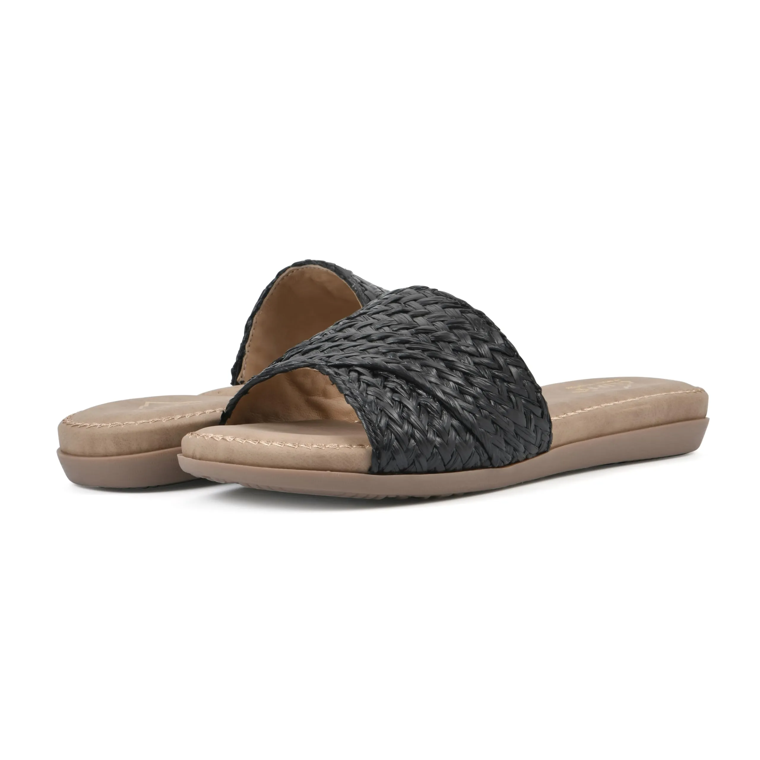 CLIFFS BY WHITE MOUNTAIN Women's Flawless Woven Slide Sandal, Black/Raffia, 8 M