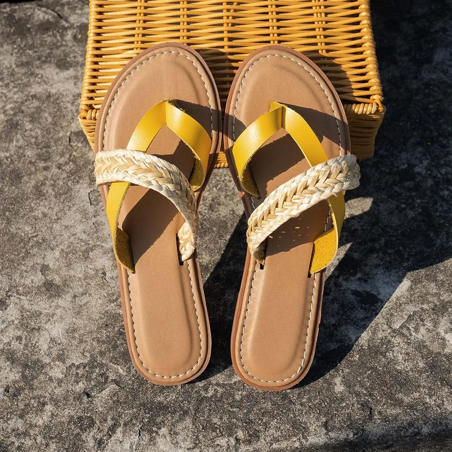 Comfortable Slide Sandals Women Summer Weave Slip On Casual Open Toe Flat Soft Bottom Breathable Slippers Shoes Sandals