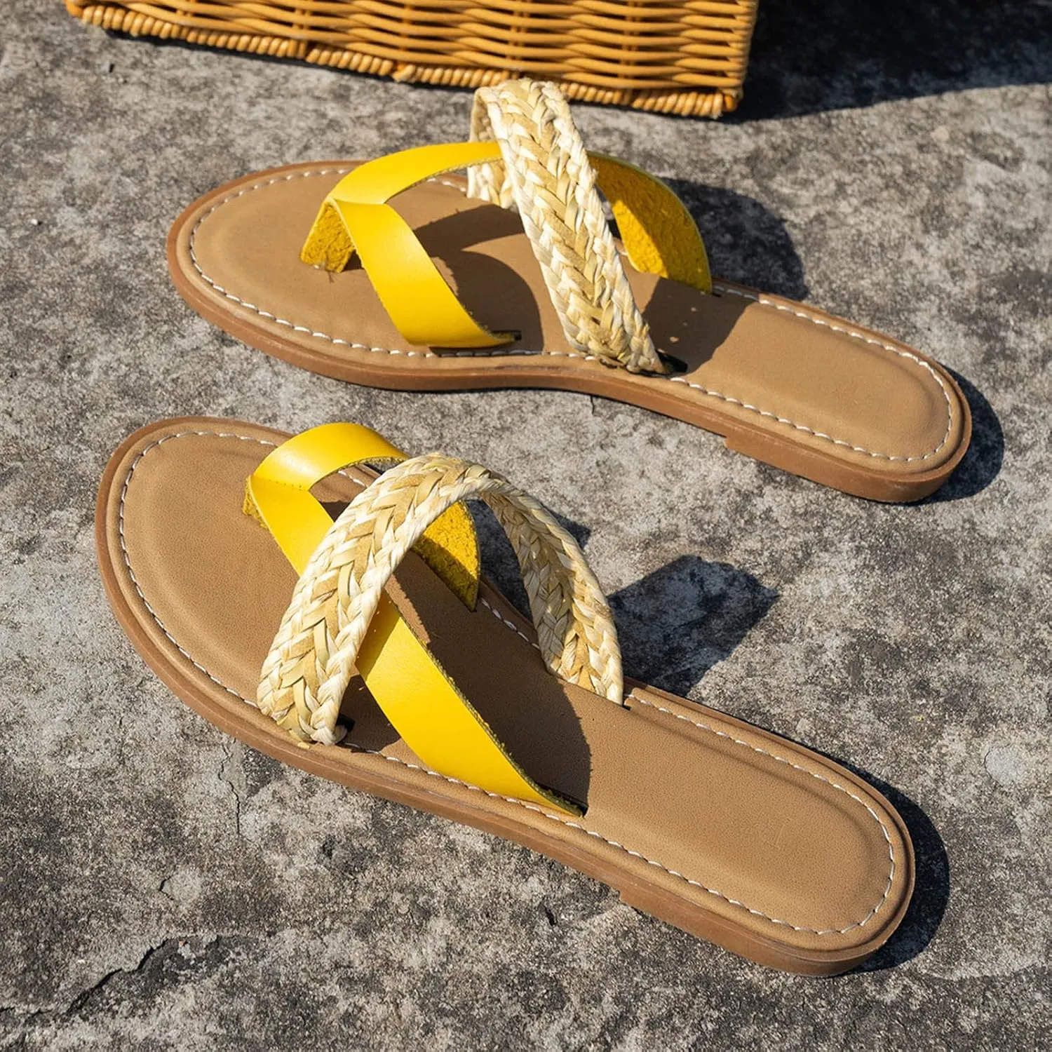 Comfortable Slide Sandals Women Summer Weave Slip On Casual Open Toe Flat Soft Bottom Breathable Slippers Shoes Sandals