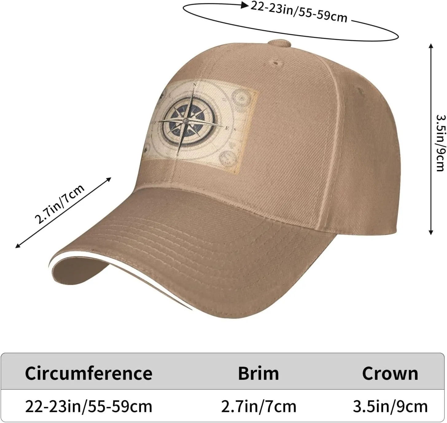 Compass Navigation Pattern Unisex Baseball Cap Black : Breathable, Light