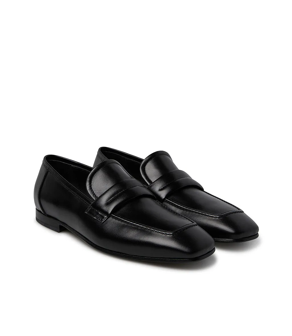 cross-straped black brushed calfskin loafer